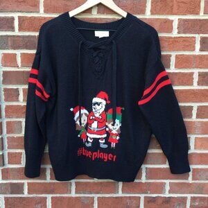 Ugly Christmas Sweater Womens Large Black True Player Holiday Party Fun